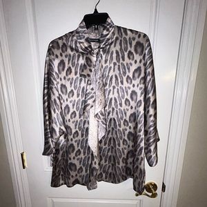 Catherine Gee 100% Silk Animal Print Neck Tie Blouse Size Small